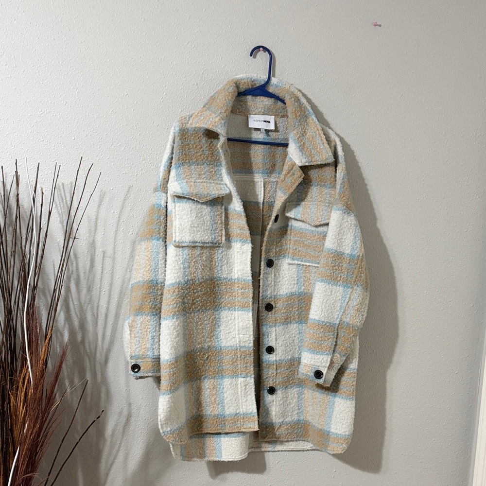 Plaid Button-Up Shacket fashion Nova Size L